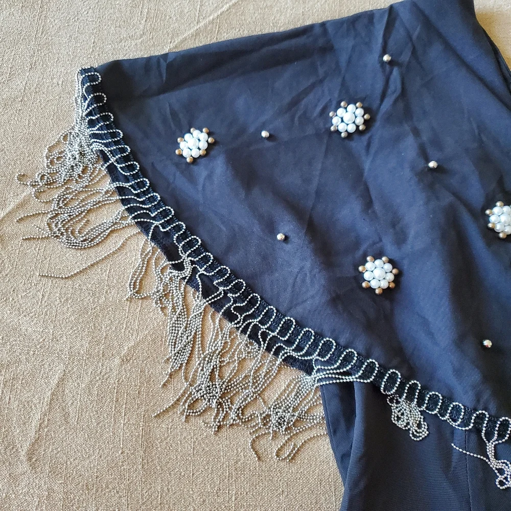 Shein Pearl Embellished Fringe Capelet Dress Small